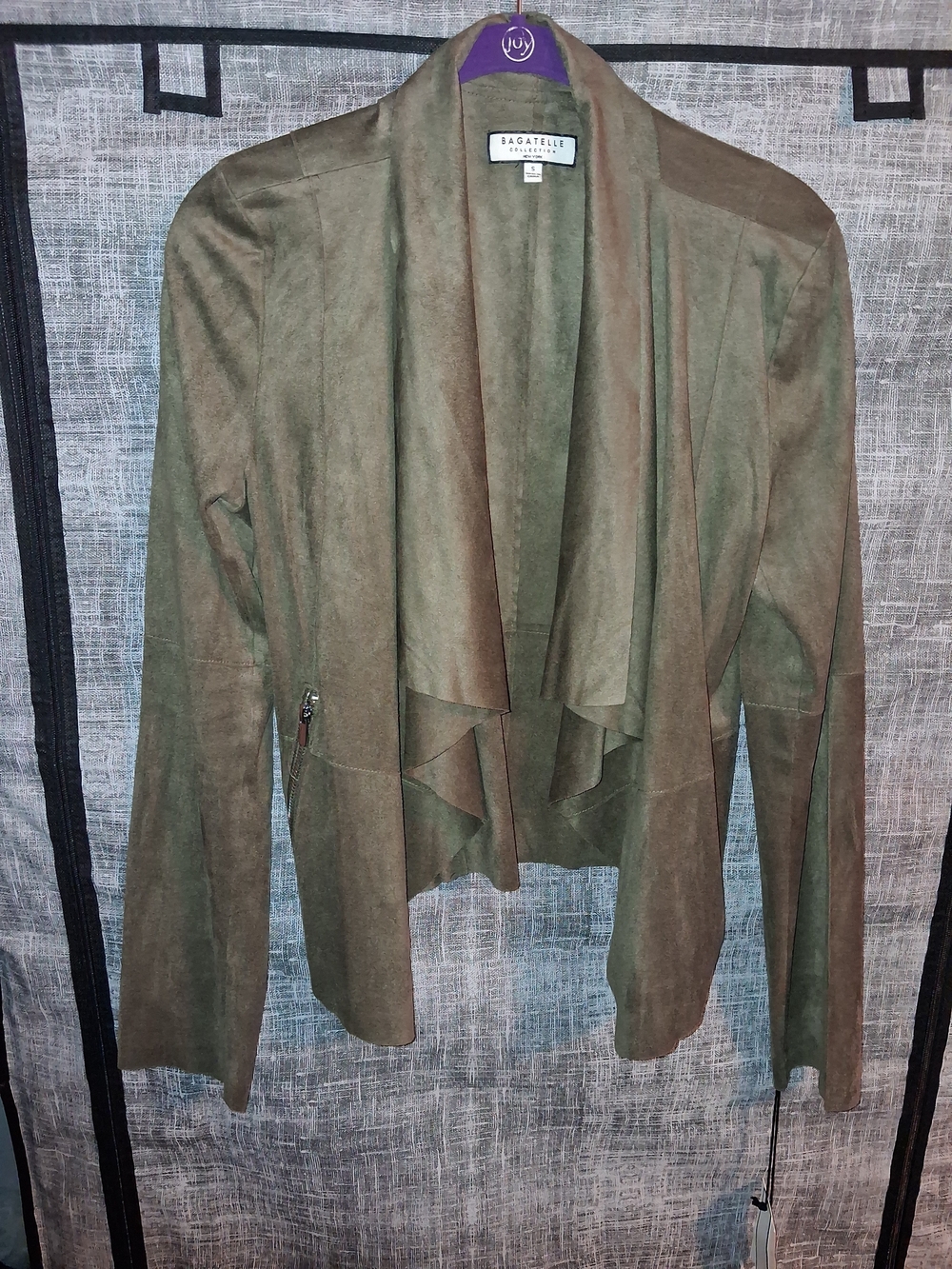 Bagatelle Olive Green Draped Suede-Look Jacket